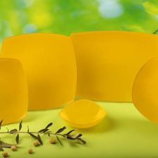 سرویس غذاخوری شیشه ای تک رنگ زرد آذین اوپال 25 پارچه کد 901