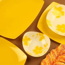 سرویس غذاخوری شیشه ای وانیا زرد آذین اوپال 25 پارچه کد 904