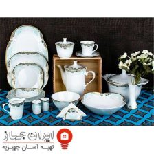 سرویس غذاخوری 30 پارچه ( 6 نفره ) چهار گوش چینی اسپیرینگ پردیس مدل دانته فیروزه