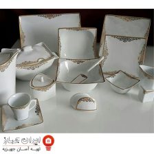 سرویس غذاخوری 30 پارچه ( 6 نفره ) چهار گوش (فلت) چینی پردیس گل آرایی مرسده