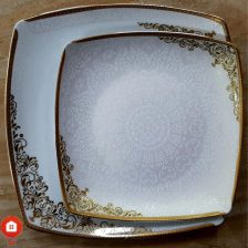 سرویس غذاخوری 105 پارچه ( 12 نفره ) چهار گوش چینی پردیس مدل دنیا طل