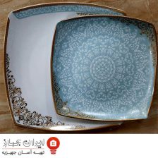 سرویس غذاخوری 105 پارچه ( 12 نفره ) چهار گوش چینی پردیس مدل دنیا فیروزه