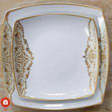 سرویس غذاخوری 105 پارچه ( 12 نفره ) چهار گوش چینی پردیس مدل سوگند طلا