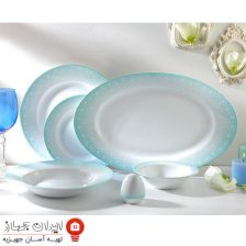 سرویس غذاخوری ۲۸ پارچه چینی زرین ایران سری ایتالیا اف مدل ساکورا آبی ( Sakora Blue ) درجه یک