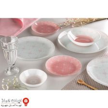 ظروف شیشه ای 25 پارچه دایره ای طرح ماردین صورتی آرکوفام