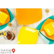 ظروف شیشه ای 75 پارچه کویین ترکیبی زرد آبی و نارنجی کد 002
