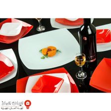 ظروف شیشه ای 50 پارچه ترکیبی سفید و قرمز کویین کد 004