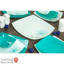 ظروف شیشه ای 50 پارچه ترکیبی آبی و فلاور آبی کویین کد 006