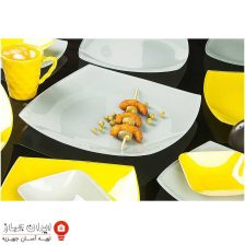 ظروف شیشه ای 50 پارچه ترکیبی زرد و طوسی کویین کد 0019