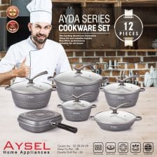 سرویس 12 پارچه قابلمه آیسل طرح آیدا _ خاکستری