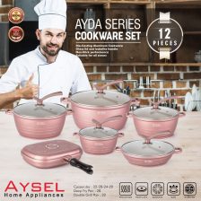 سرویس 12 پارچه قابلمه آیسل طرح آیدا_رزگلد