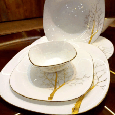 سرویس غذاخوری آرکوپال مقصود 26 پارچه مربع مدل درخت طلا لبه طلایی 11 سرویس 26 پارچه مقصود | طرح درخت طلا لب طلا