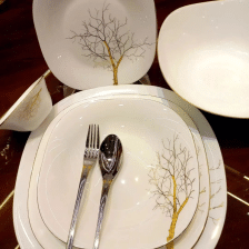 سرویس غذاخوری آرکوپال مقصود 26 پارچه مربع مدل درخت طلا لبه طلایی 7 سرویس 26 پارچه مقصود | طرح درخت طلا لب طلا