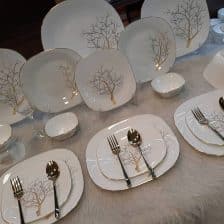 سرویس غذاخوری آرکوپال مقصود 26 پارچه مربع مدل درخت طلا لبه طلایی 2 سرویس 26 پارچه مقصود | طرح درخت طلا لب طلا