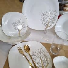 سرویس غذاخوری آرکوپال مقصود 26 پارچه مربع مدل درخت طلا لبه طلایی 3 سرویس 26 پارچه مقصود | طرح درخت طلا لب طلا